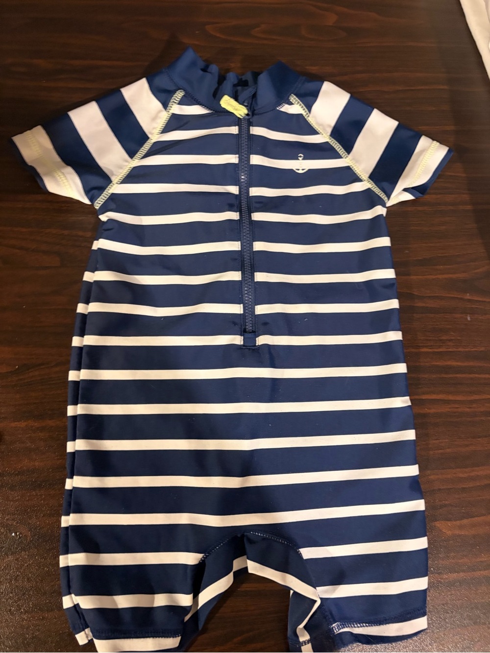 Carter's Navy and White Striped Short-Sleeve Rashguard Swimsuit
